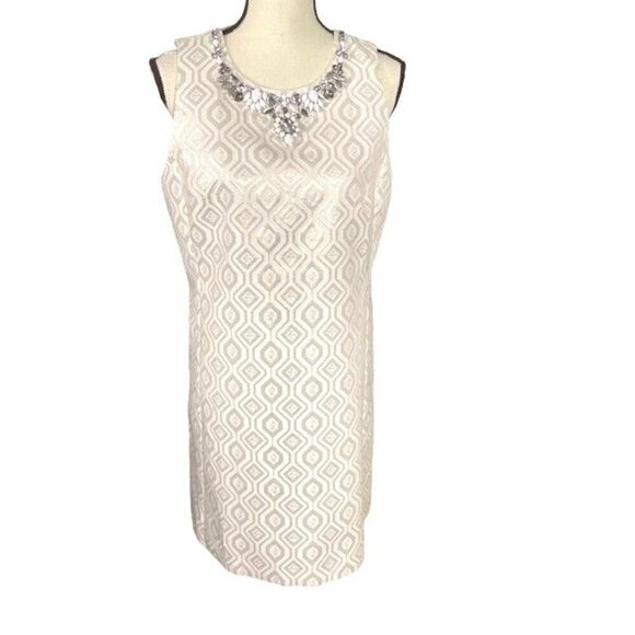 White House Black Market NEW Metallic Shift Dress w/Jeweled Neck Size 10 - Picture 1 of 5
